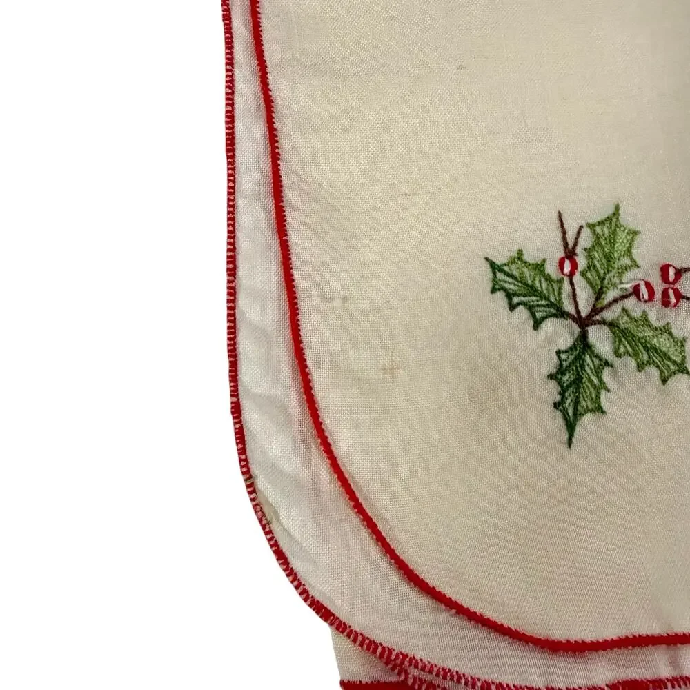 VTG Set of 4 Christmas Placemats and 4 Napkins Holly Linen White Red Dining Room